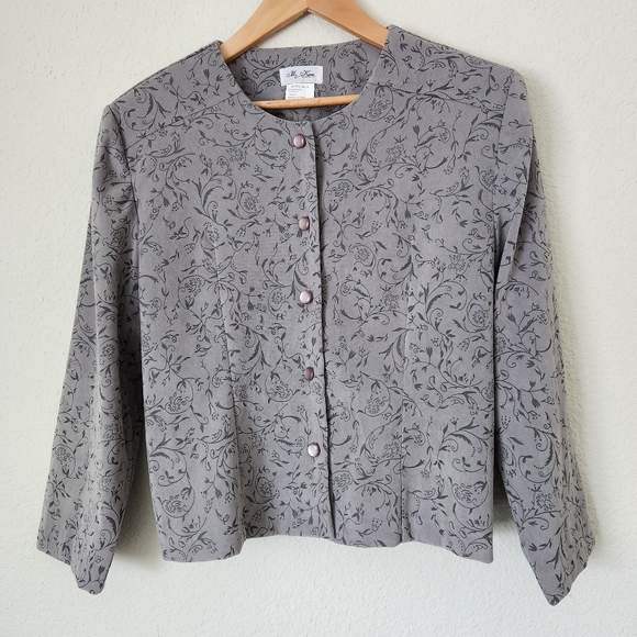 Ms. Kim Tops - Ms. Kim Gray Blouse with Pearlized Buttons, Size 14